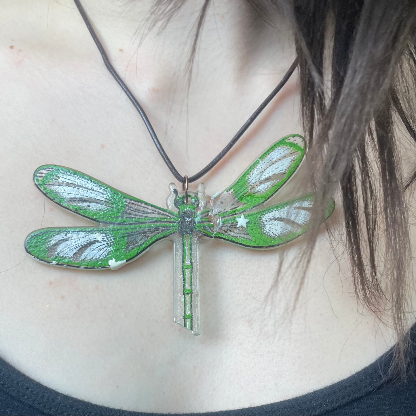 recycled glass dragonfly on cord necklace