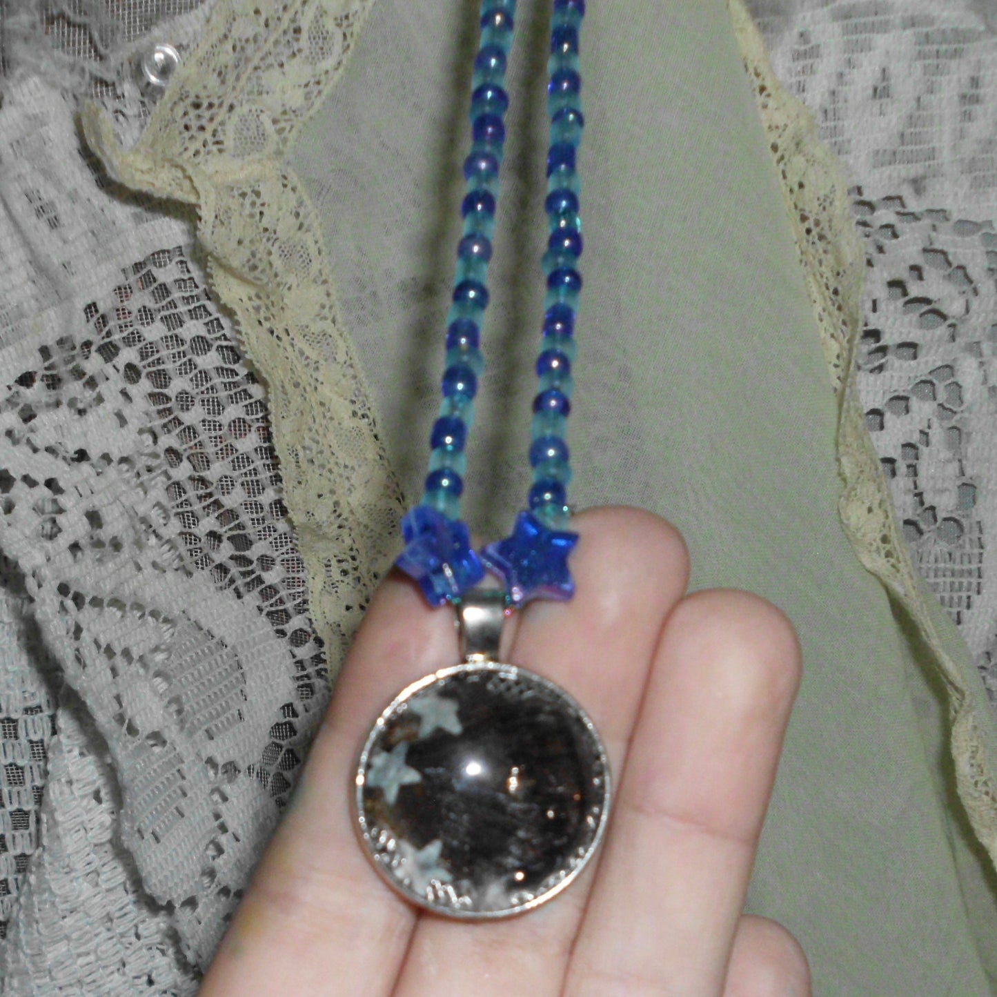 blue star butterfly beaded necklace