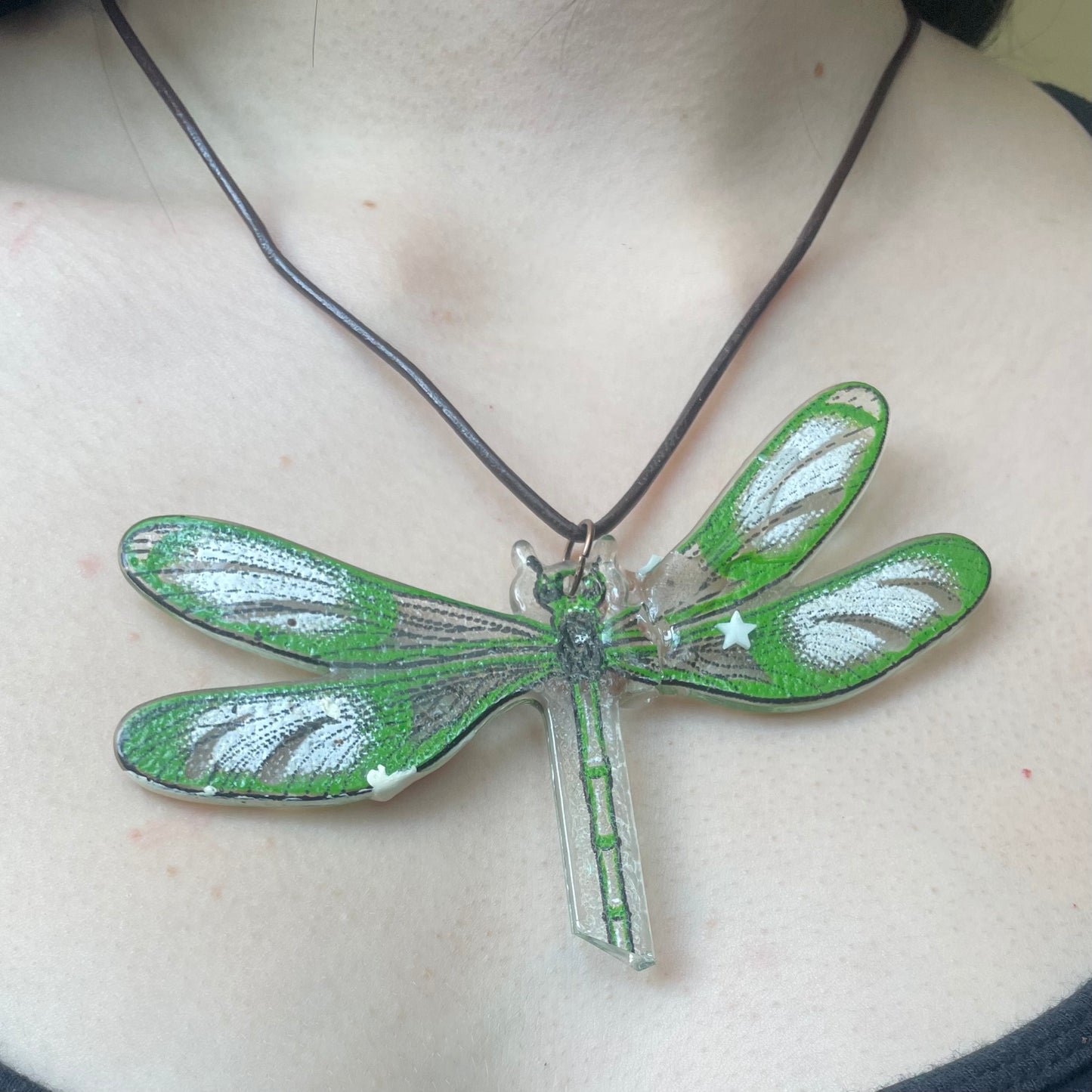 recycled glass dragonfly on cord necklace