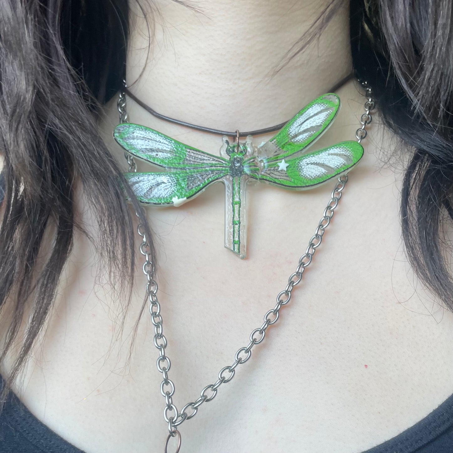 recycled glass dragonfly on cord necklace