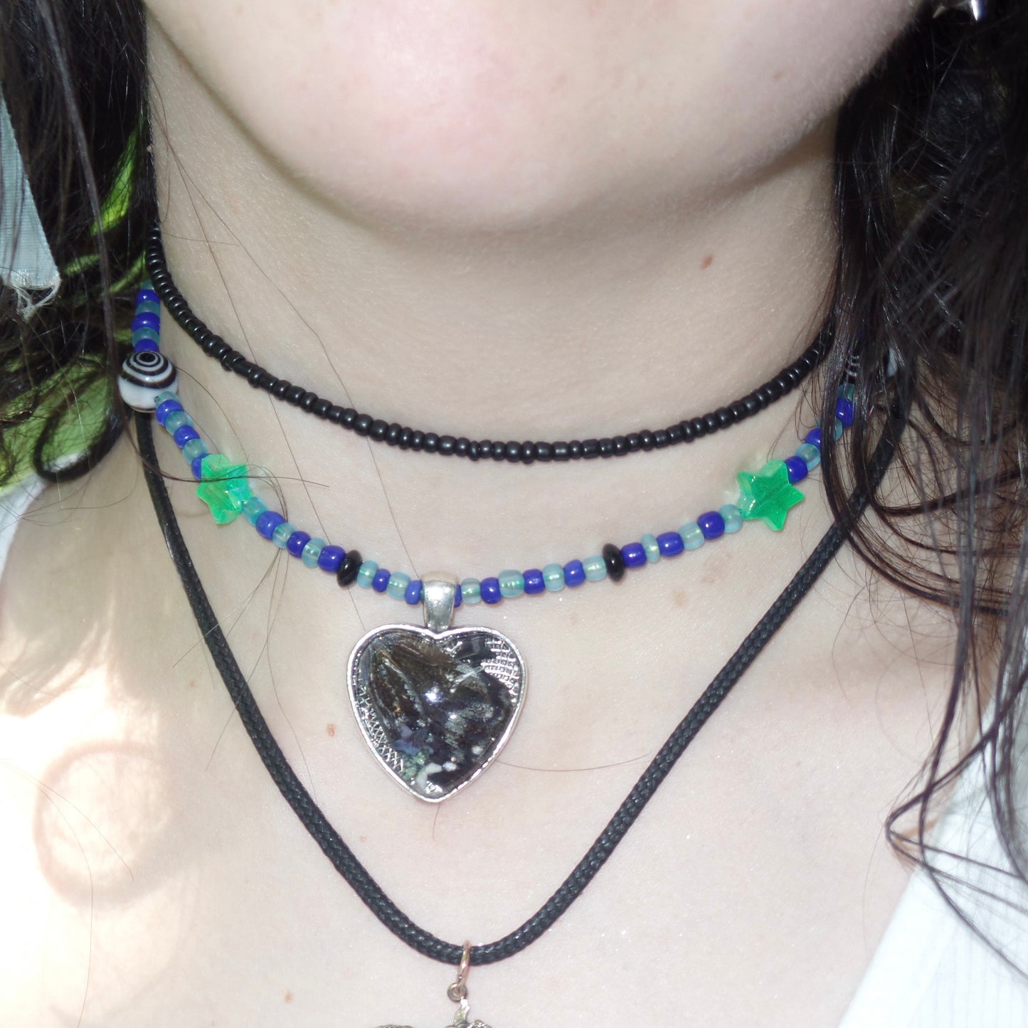 blue and green butterfly wing beaded choker